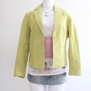 y2k lime green suede leather blazer jacket relativity size PL